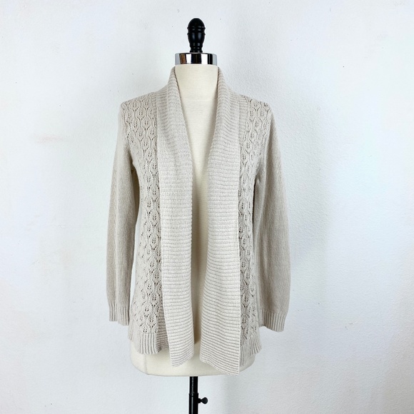 Eddie Bauer Knit Cardigan Oatmeal Linen Cotton Textured Rolled Collar Open Small - Picture 1 of 8